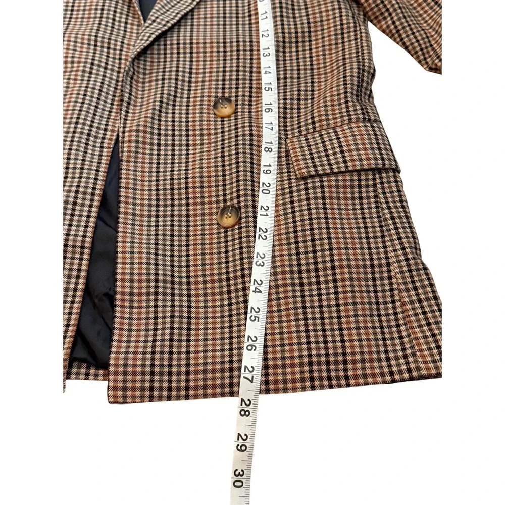 Womens Plaid Blazer Jacket Double Breasted Brown Tan Black Classic Fall Style - Picture 5 of 9
